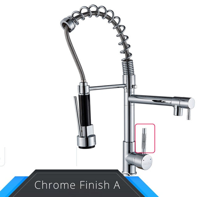 Black and Rose-Golden Spring Pull Down Kitchen Faucet