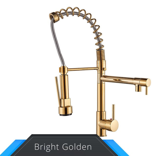 Black and Rose-Golden Spring Pull Down Kitchen Faucet